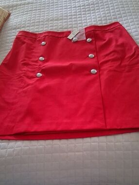 Talbots Red Lined  Double-Breasted  Skirt with Decorative Buttons Sz. 18W